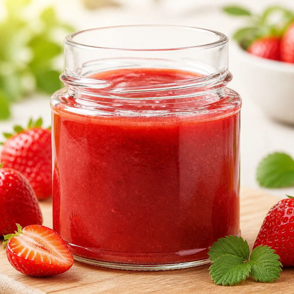 Compacte voorraadpot 154 ml TO58deep met aardbeienmoes, perfect voor kleine porties