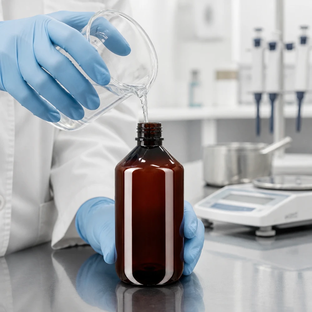 Chemicaliebestendige bruine PET-fles van 500 ml met groene OV-sluiting voor laboratoriumtoepassingen