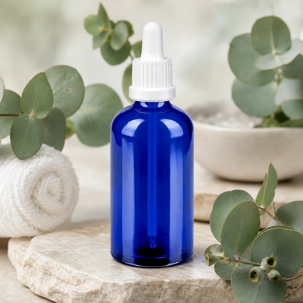 100ml pipetfles wit OV BlueLine UT18/100 Compacte 100ml glazen fles blauw met druppelpipet perfect voor onderweg BlueLine UT18