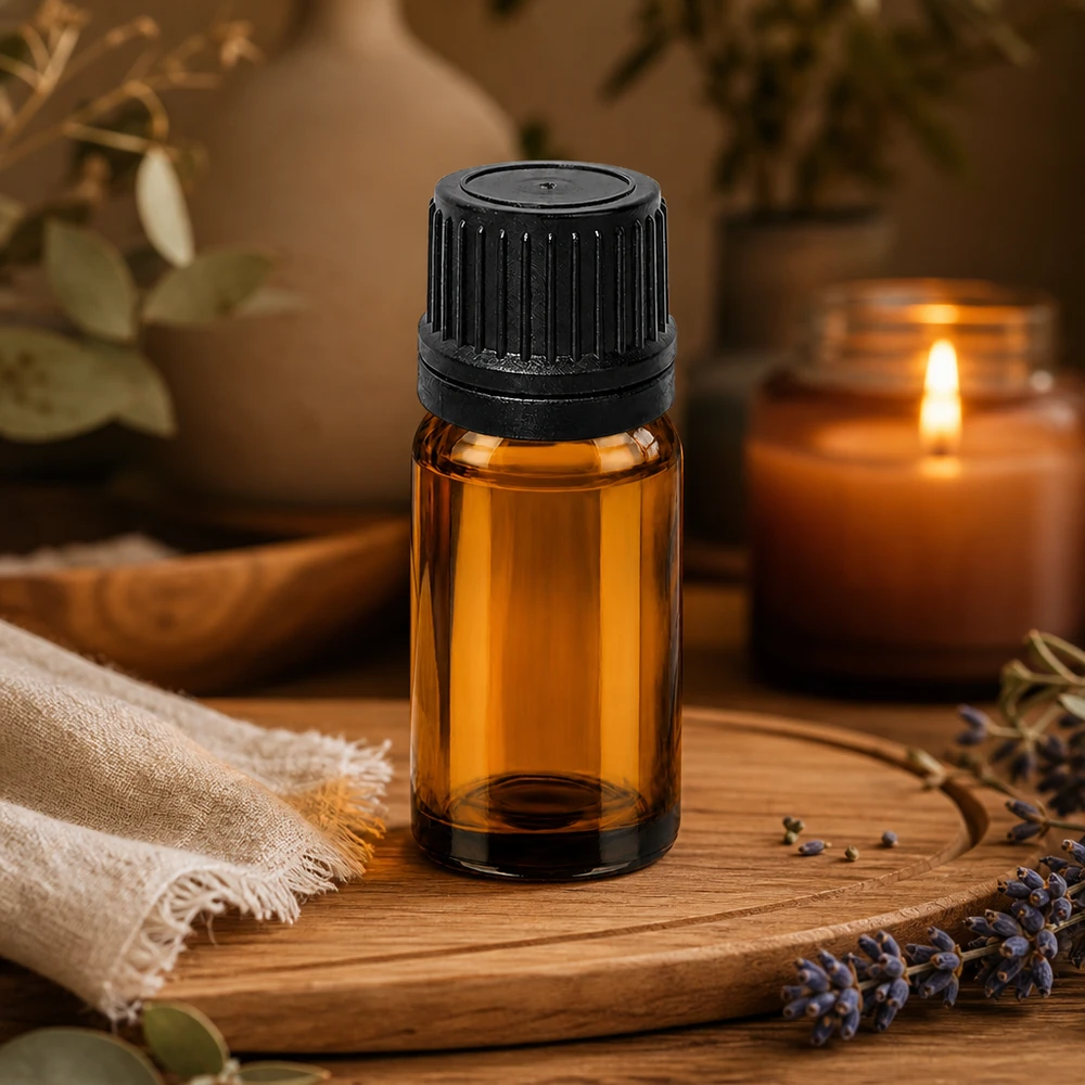 Premium druppelflesje van 10 ml gemaakt van UV-beschermend amberkleurig glas met kindveilige dop