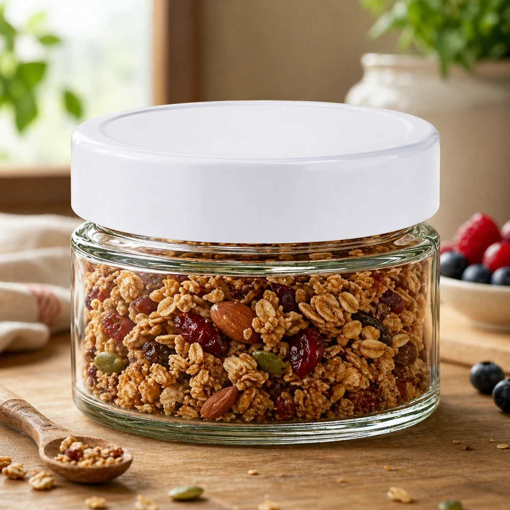 130 ml ronde pot UNiTWIST met BasicSeal deksel gevuld met mueslimix - noten gedroogd fruit bewaren