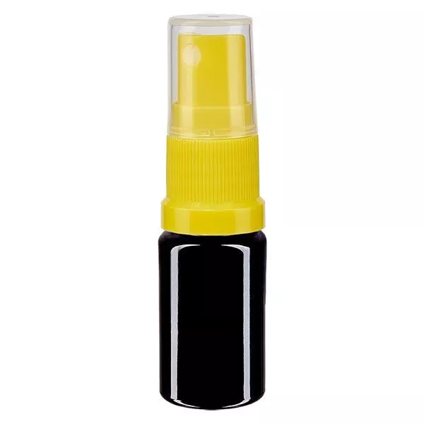 Fles van violet glas 5 ml met pompverstuiver geel