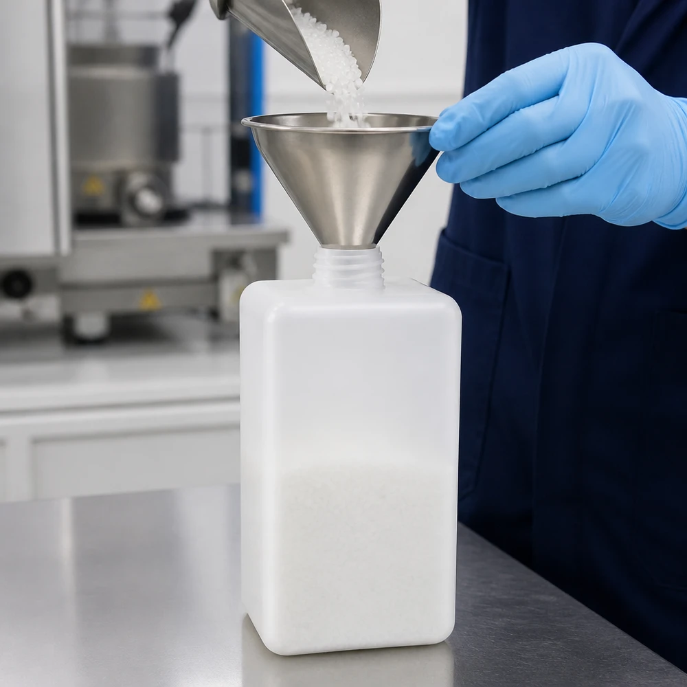 Chemicaliënfles 1500 ml, nauwe hals PE-HD-fles 1500 ml GL 32 met smalle hals, geschikt voor chemische korrels en vaste stoffen