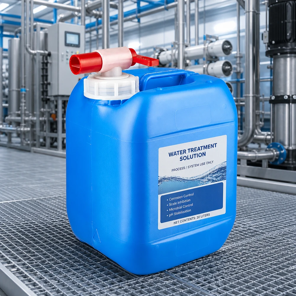 Canister 5 liter blauw met tapkraan Stevige kunststof container van 5 liter in blauw met een wit deksel en een rode kraan voor proceswaterchemie