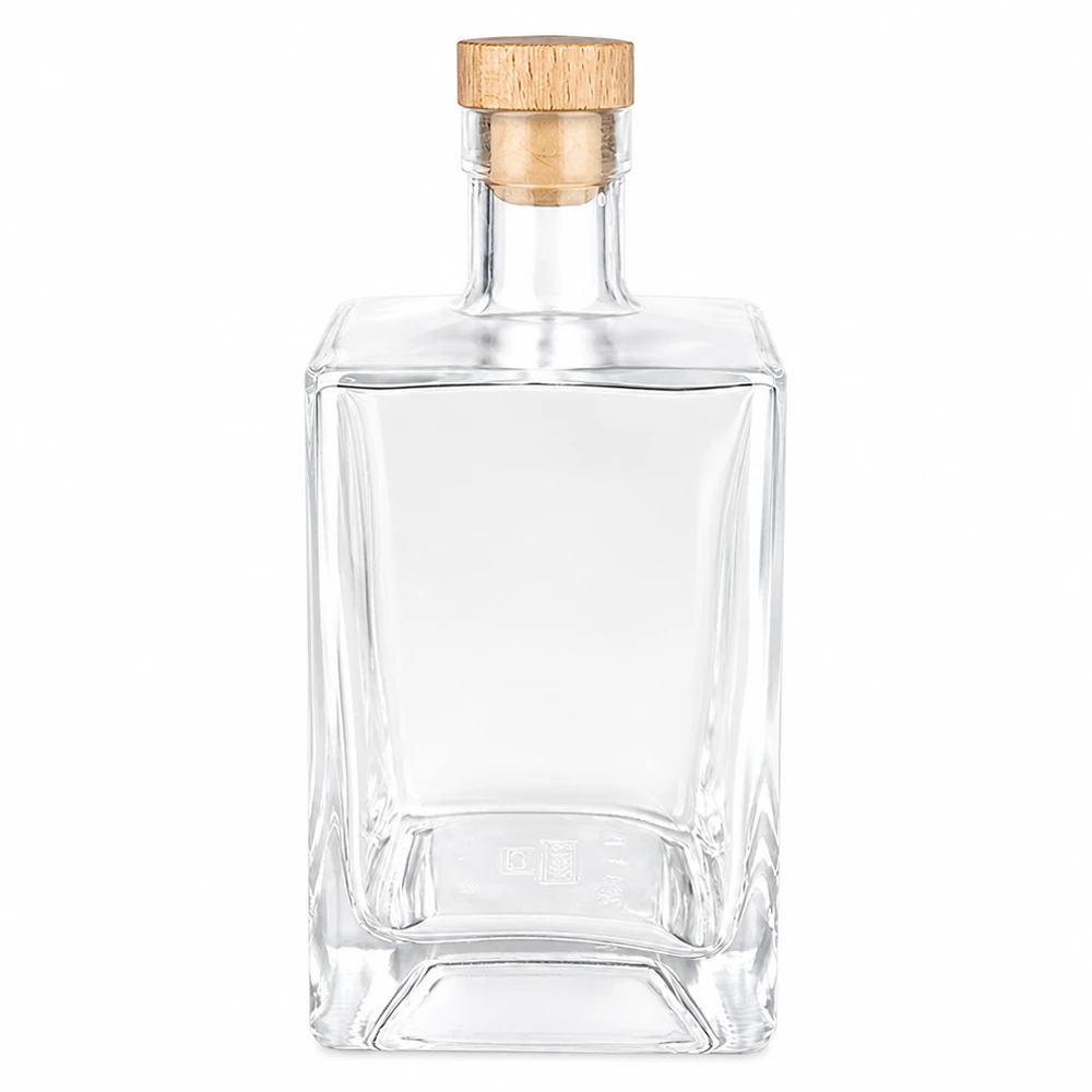 700ml glazen fles Ben met houten handvat kurk UNiTWIST transparante lege rechthoekige vorm gedistilleerde whiskyfles