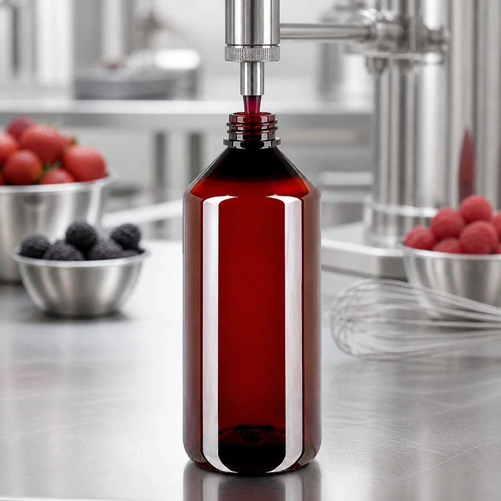 PET fles 1000ml met ontgassingsdop rood Lichtdoorlatende bruine kunststof fles van 1000 ml met een speciale ontgassingsdop in rood