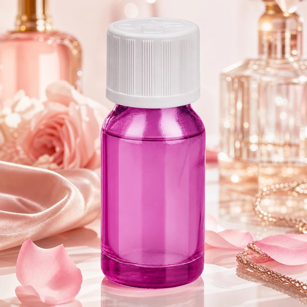 Elegant paars 10ml flesje met witte dop voor stijlvolle productpresentatie