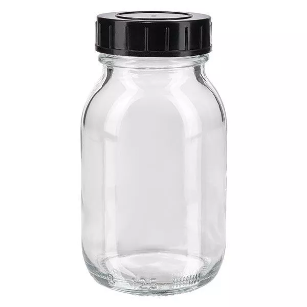 125 ml wijdmondse fles van helder glas met schroefdop 125 ml wijdmondse fles van helder glas met schroefdop