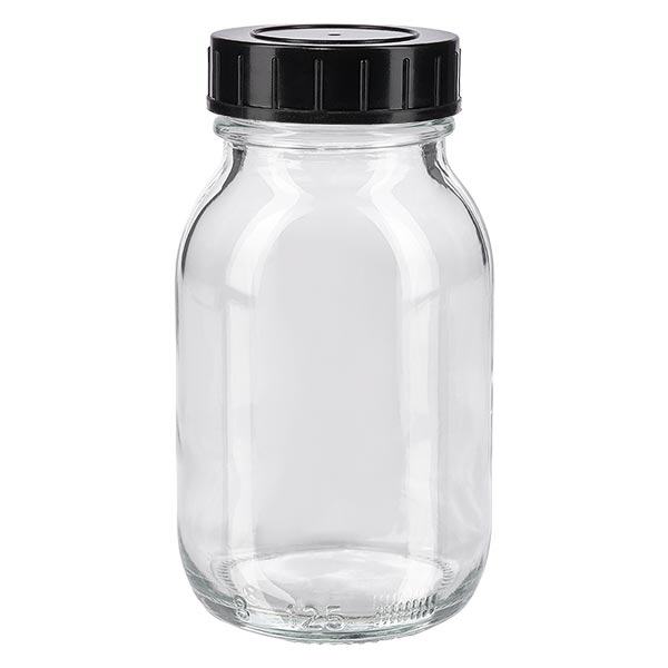 125 ml wijdmondse fles van helder glas met schroefdop 125 ml wijdmondse fles van helder glas met schroefdop