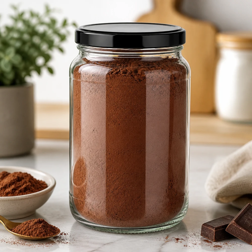 Cacaopoeder in ronde pot van 1700 ml met zwart deksel Keuken decor opslag Chocolade poeder opslagcontainer