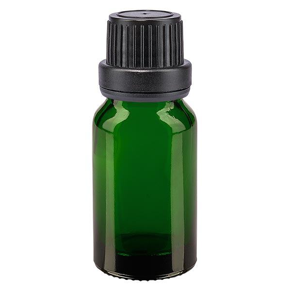 Groenen glazen flessen 10ml met zwart druppelsluiting 2mm VR Groenen glazen flessen 10ml met zwart druppelsluiting 2mm VR