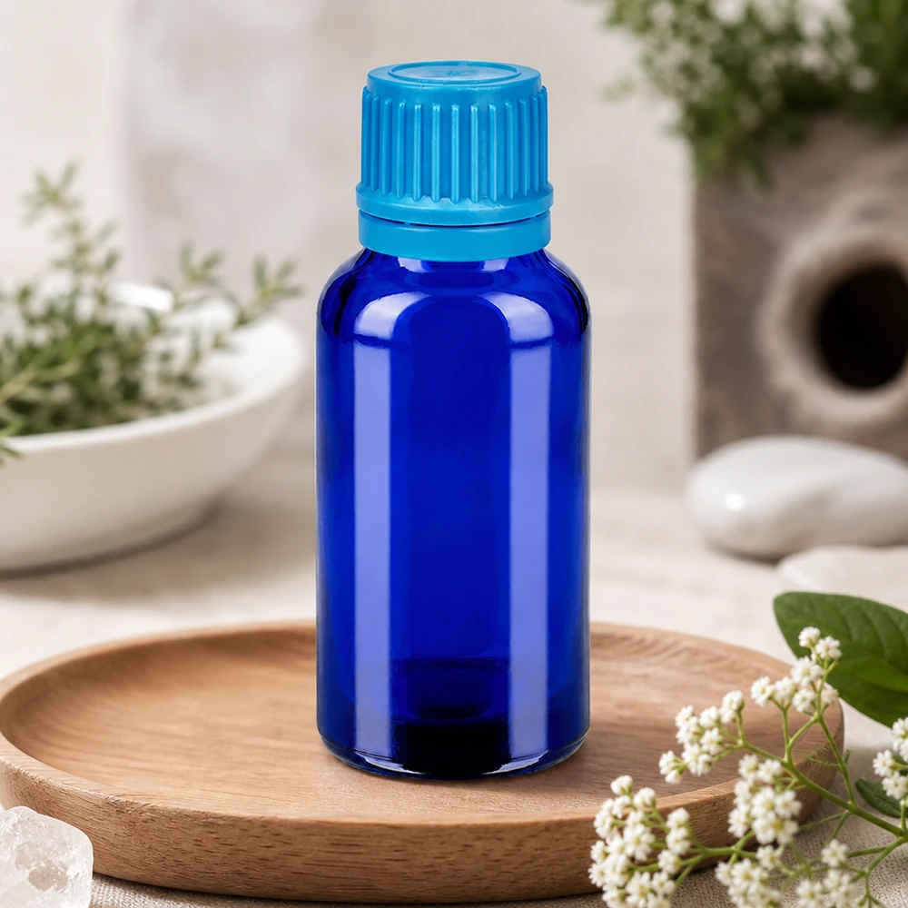 30ml flacon 11mm SV blauw OV BlueLine UT18/30 Praktische druppelflacon van 30 ml van getint glas met antislipdop voor nauwkeurig portioneren