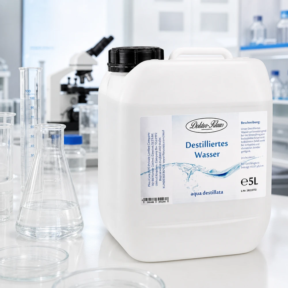 5 liter gedestilleerd water - Aqua dest in blanke premium jerrycan van Doktor Klaus Doktor-Klaus 5 liter gedestilleerd water in een praktische bus met ergonomisch handvat voor eenvoudig gebruik