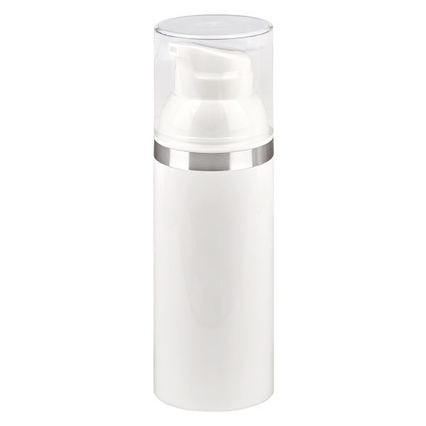 50ml Airless Dispenser wit met zilver reliëf 50ml Airless Dispenser wit met zilver reliëf