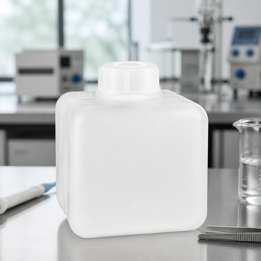Opslagfles 500 ml PE-HD, smalle hals, naturel, met schroefdop, geschikt voor laboratoriumchemicaliën