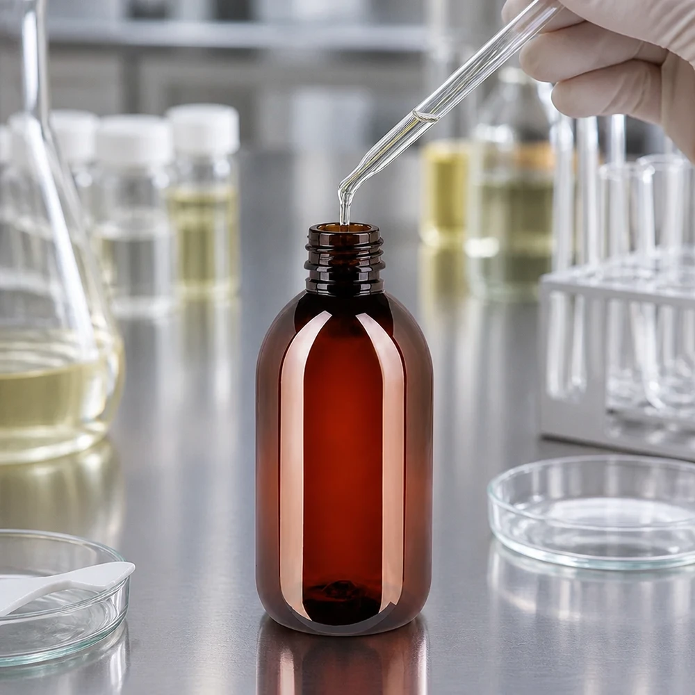 PET fles 250ml met bruine dop standaard UV-schützende PET Flasche 250ml mit braunem Verschluss für Laborchemikalien und Reagenzien