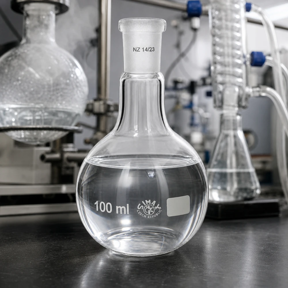 Vacuümdichte rondbodemkolf 100 ml met geslepen glas voor destillatie en extractie