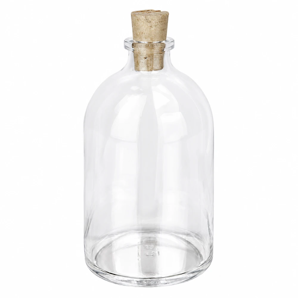 Injectiefles helder glas 100ml met kurk 11/14mm Glasflasche 100ml Klarglas mit Naturkorken 11/14mm bauchige Form mit schmalem Hals