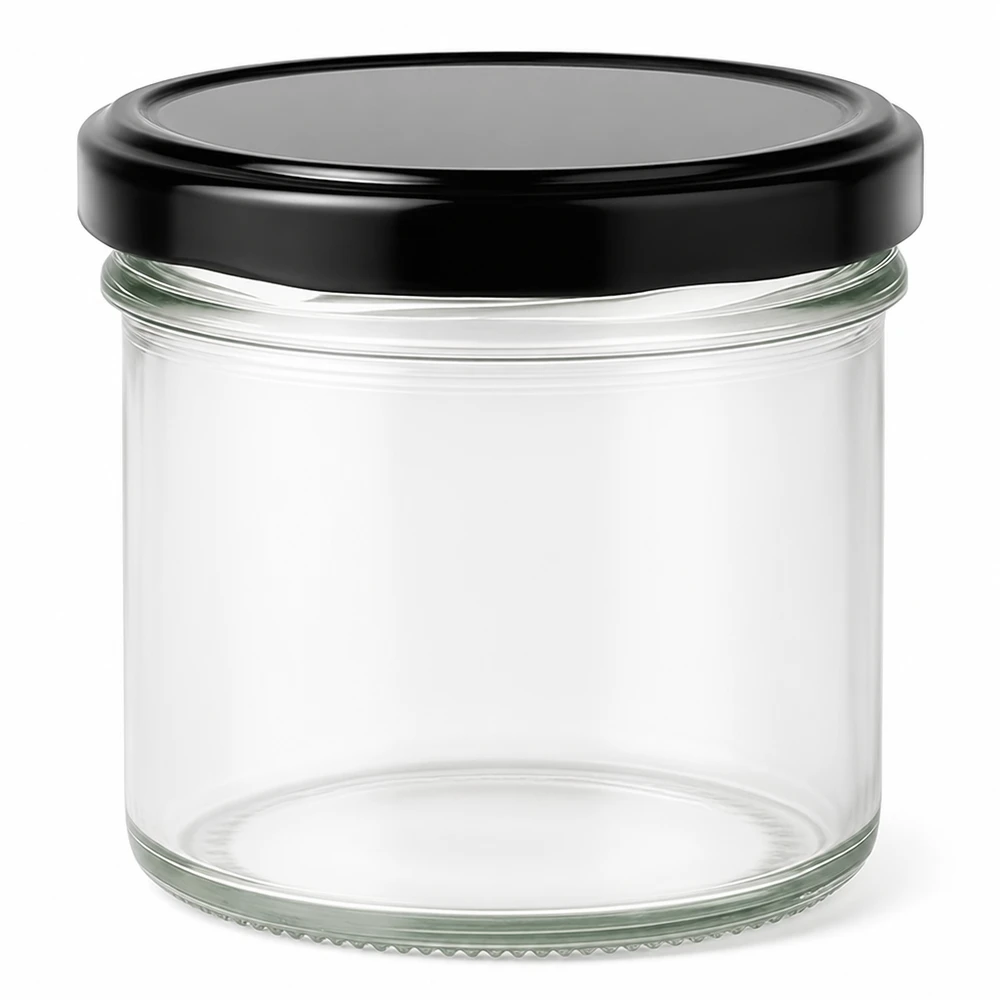 125ml beker met zwart BasicSeal deksel lege transparante inmaakpot jampot