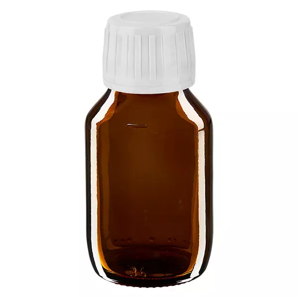 50ml Euro-medicijnfles bruin met witte schroefsluiting VR 50ml Euro-medicijnfles bruin met witte schroefsluiting VR