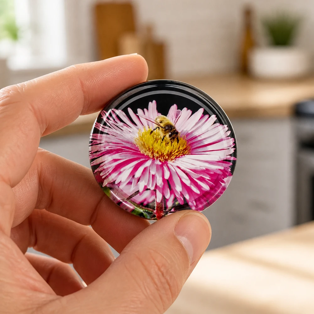 82 mm BasicSeal-deksel ‘Blüte’ (TO82) UNiTWIST BasicSeal-deksel, ter grootte van een handpalm, met bloemmotief TO82, 82 mm, natuurmotief, voor jam en inmaakpotten