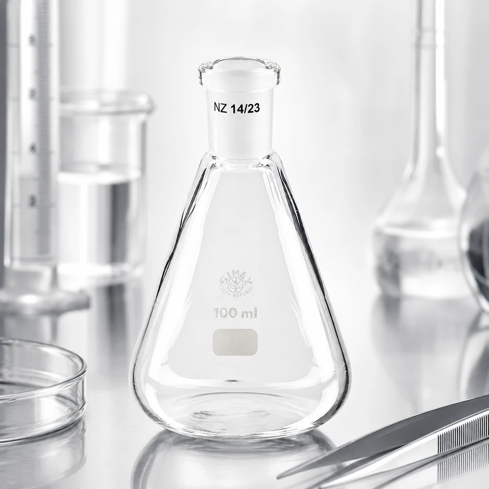 Erlenmeyer 100ml nauwe hals borosilicaat met slijpstuk 14/23
