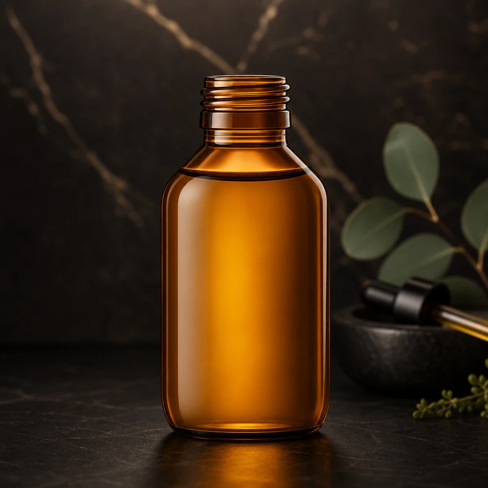 Amberkleurige glazen fles van 100 ml met PP28 schroefdraad voor farmaceutische toepassingen zonder dop