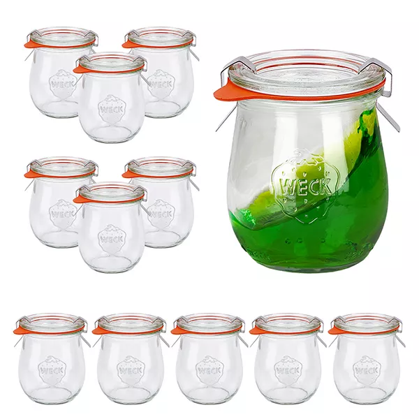 Set van 12 Weck potten van 220 ml met 12 glazen deksels, Set van 12 Weck potten van 220 ml met 12 glazen deksels,