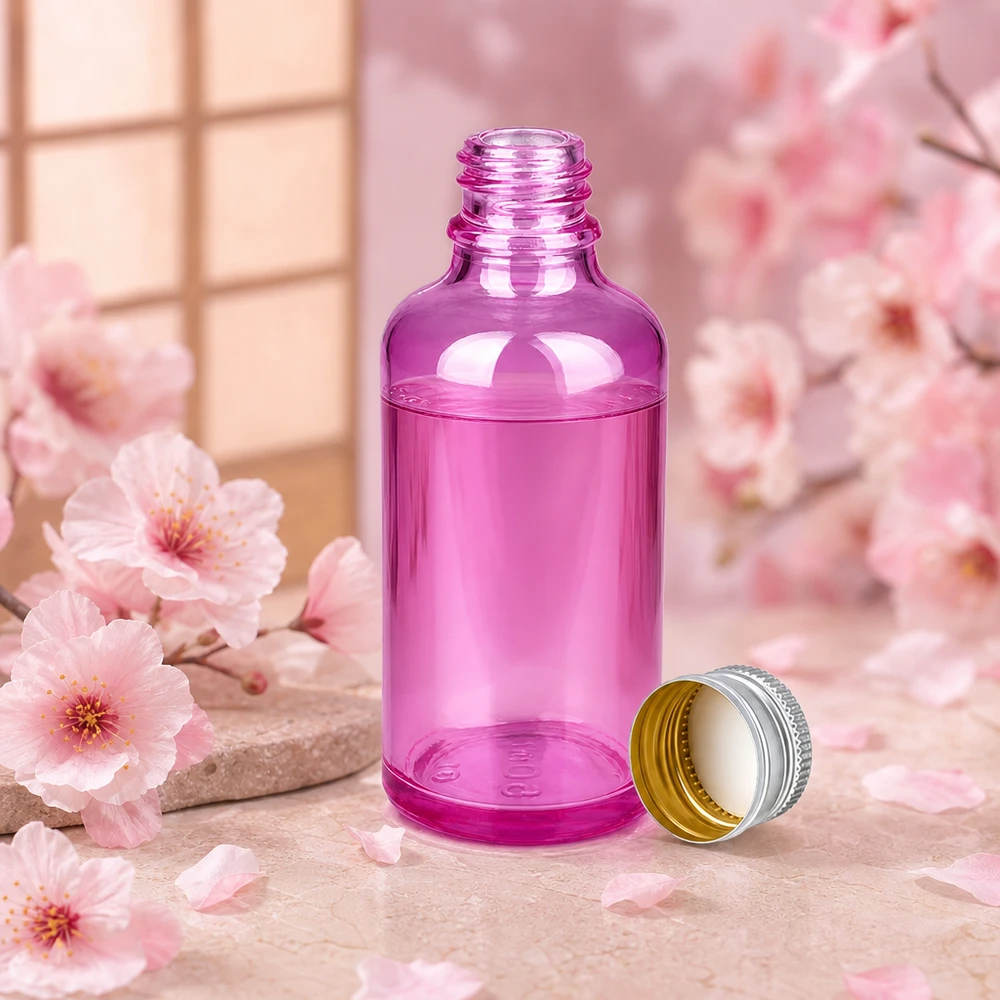 50ml fles 11mm schroefdop aluminium-zilver standaard PurpleLine.UT18/50 Stijlvolle paarse glazen fles van 50 ml met elegante zilver-aluminium dop