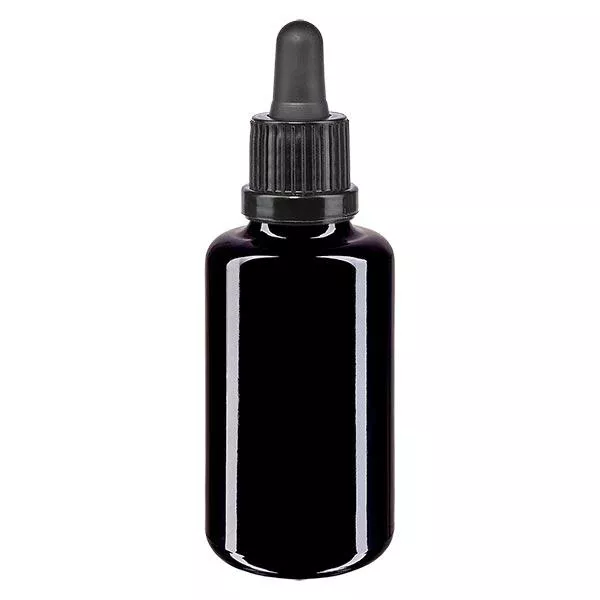 Apothekersflesje viol. 30ml pipet zwart OV Apothekersflesje viol. 30ml pipet zwart OV