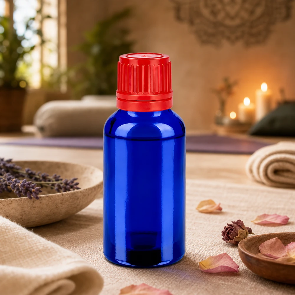 30ml fles 11mm SV rood OV BlueLine UT18/30 Glazen flesje van 30 ml met optimaal formaat voor op reis en onderweg