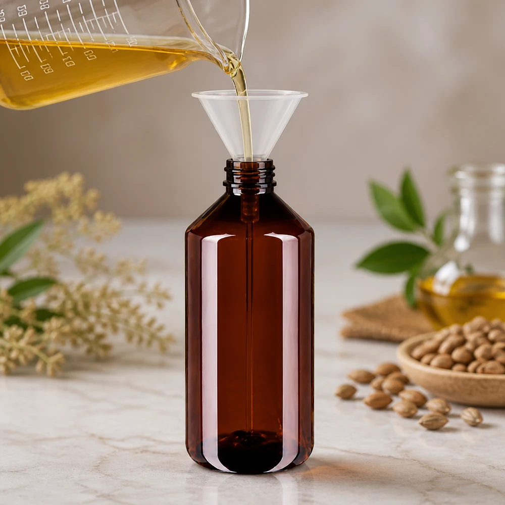 PET-fles 750 ml met verstuiver wit Hervulbare PET-fles van 750 ml, bruin, met UV-bescherming voor natuurlijke cosmeticaproducten
