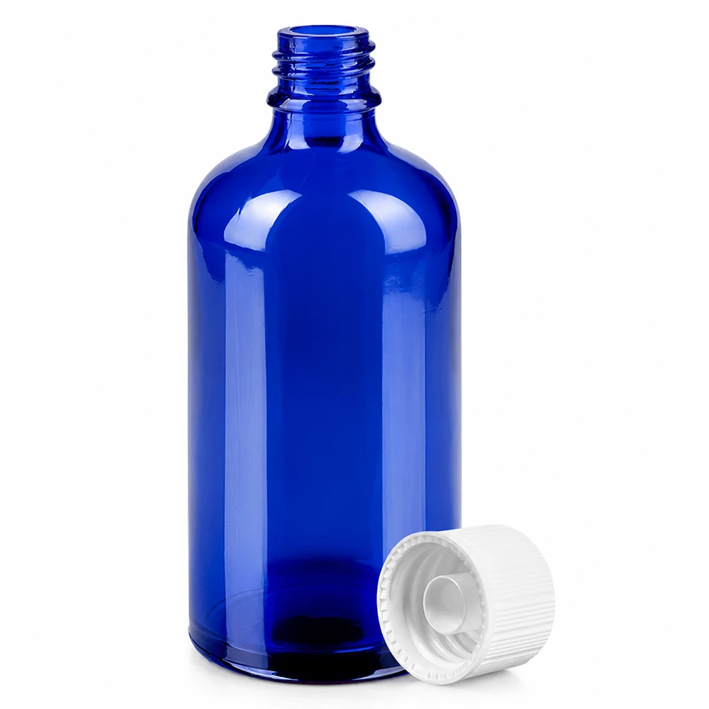 Farmaceutische kwaliteit blauw 100ml flesje met 11mm opening geschikt voor tincturen en extracten