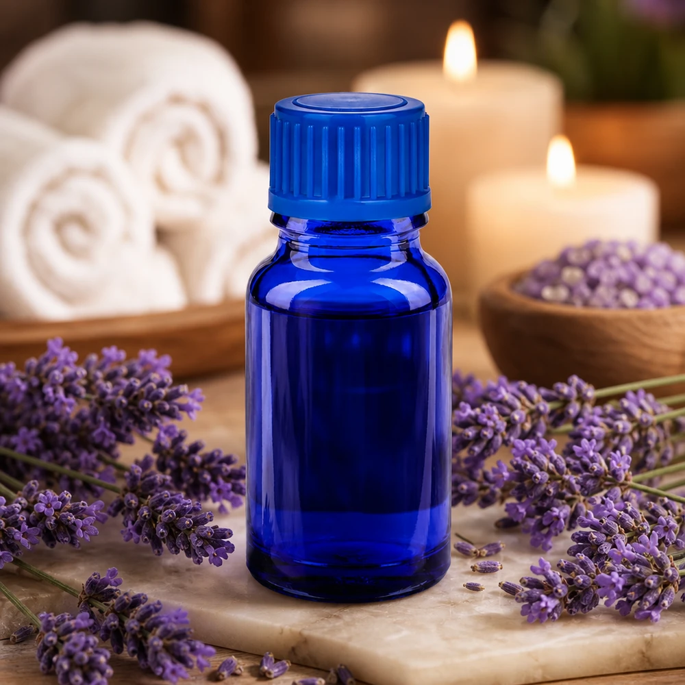 10 ml blauw BlueLine flesje met lichtbeschermende glaskwaliteit voor gevoelige oliën
