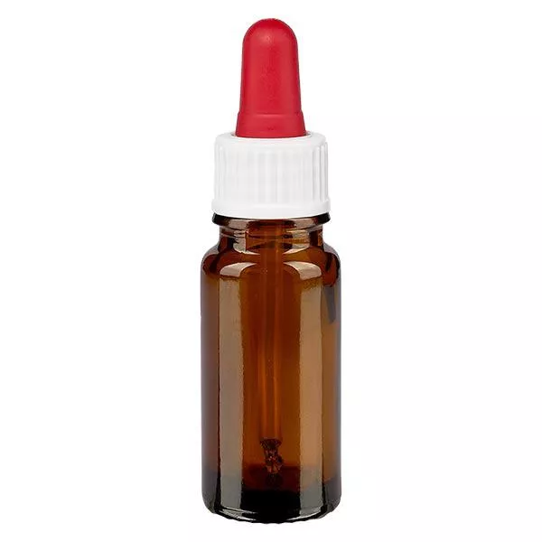 Pipetfles bruin 10ml, pipet wit/rood ST