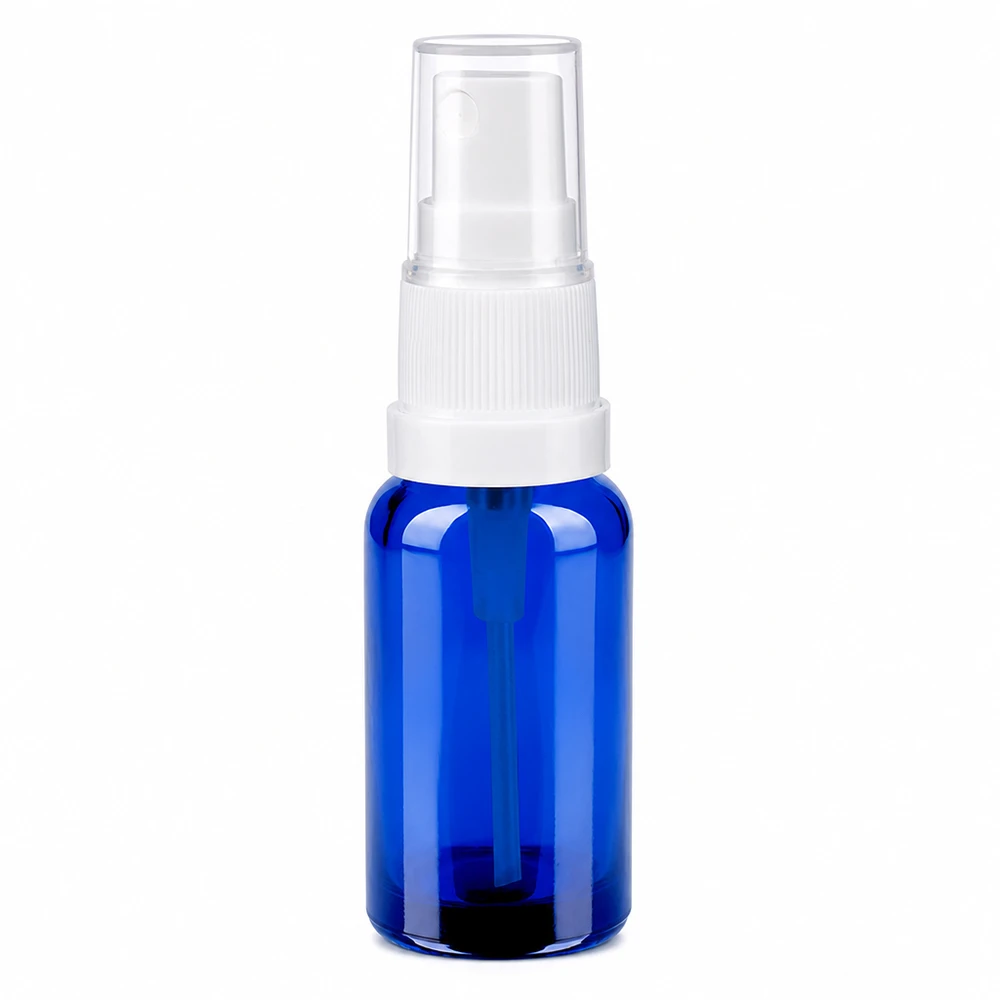 20ml spuitfles wit/tr. STD BlueLine UT18/20 Handige kobaltblauwe 20ml sprayflacon met witte spraykop, perfect voor op reis en onderweg