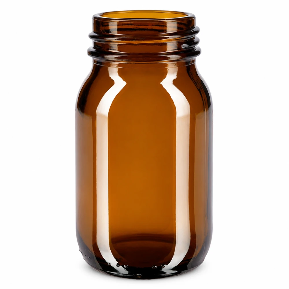 100ml wijdhalsfles van amberkleurig glas voor cosmetica en farmaceutica