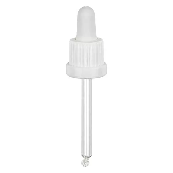 Glazen druppelpipet wit/wit 18 mm PL66 garantiesluiting (VR)