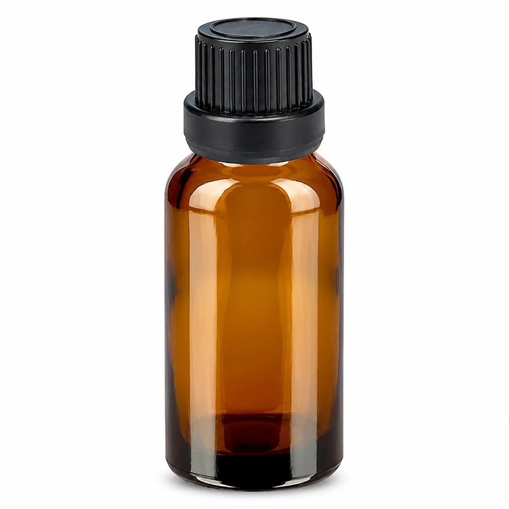 10ml druppelflacon 2mm zwart OV BrownLine UT18/10 Hoogwaardige glazen fles 10ml amber met zwarte schroefdop UT18/10