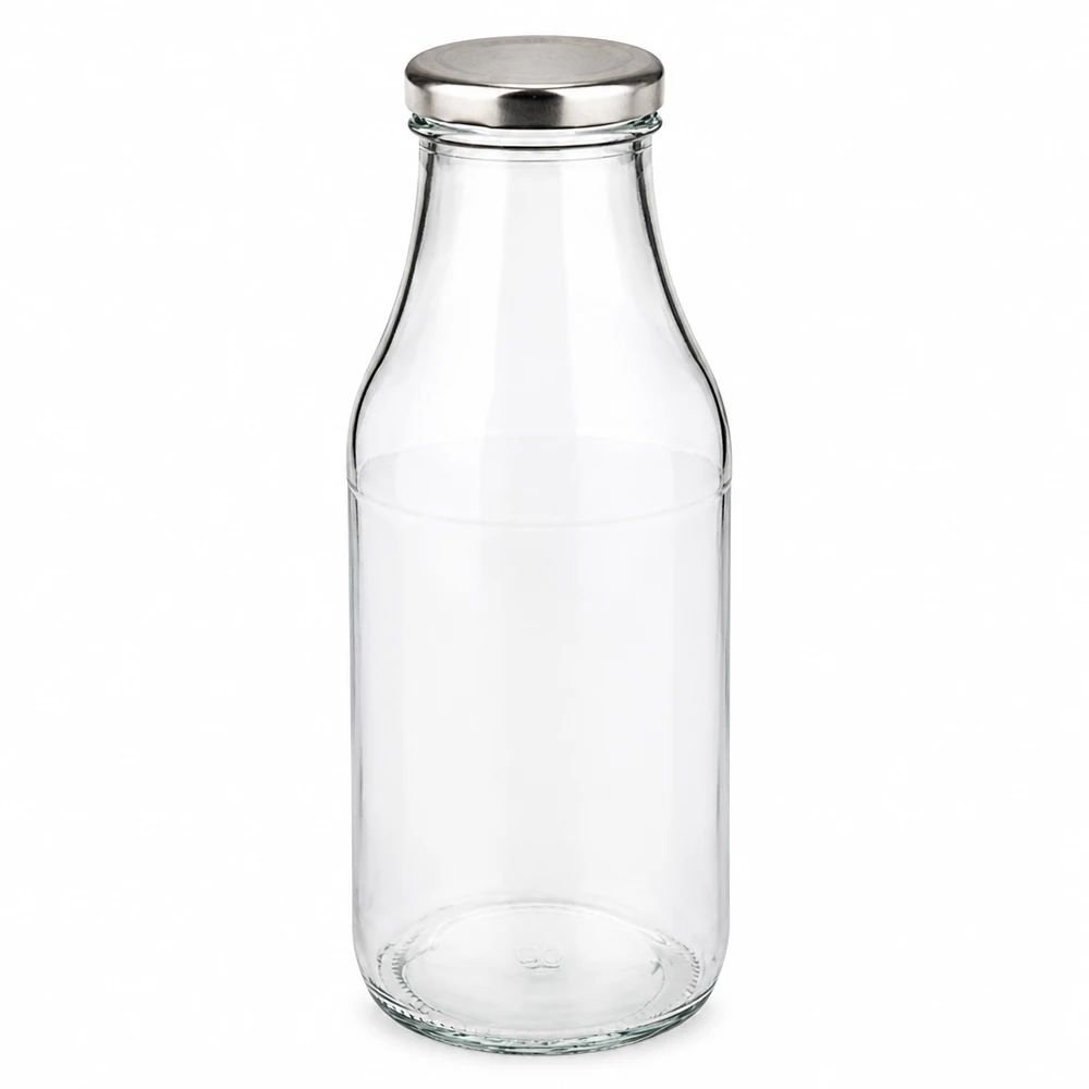 Glazen fles van 330 ml + BasicSeal-deksel, zilver, UiTWIST Lege glazen fles van 330 ml, cilindrische vorm, met zilveren BasicSeal-sluiting UiTWIST