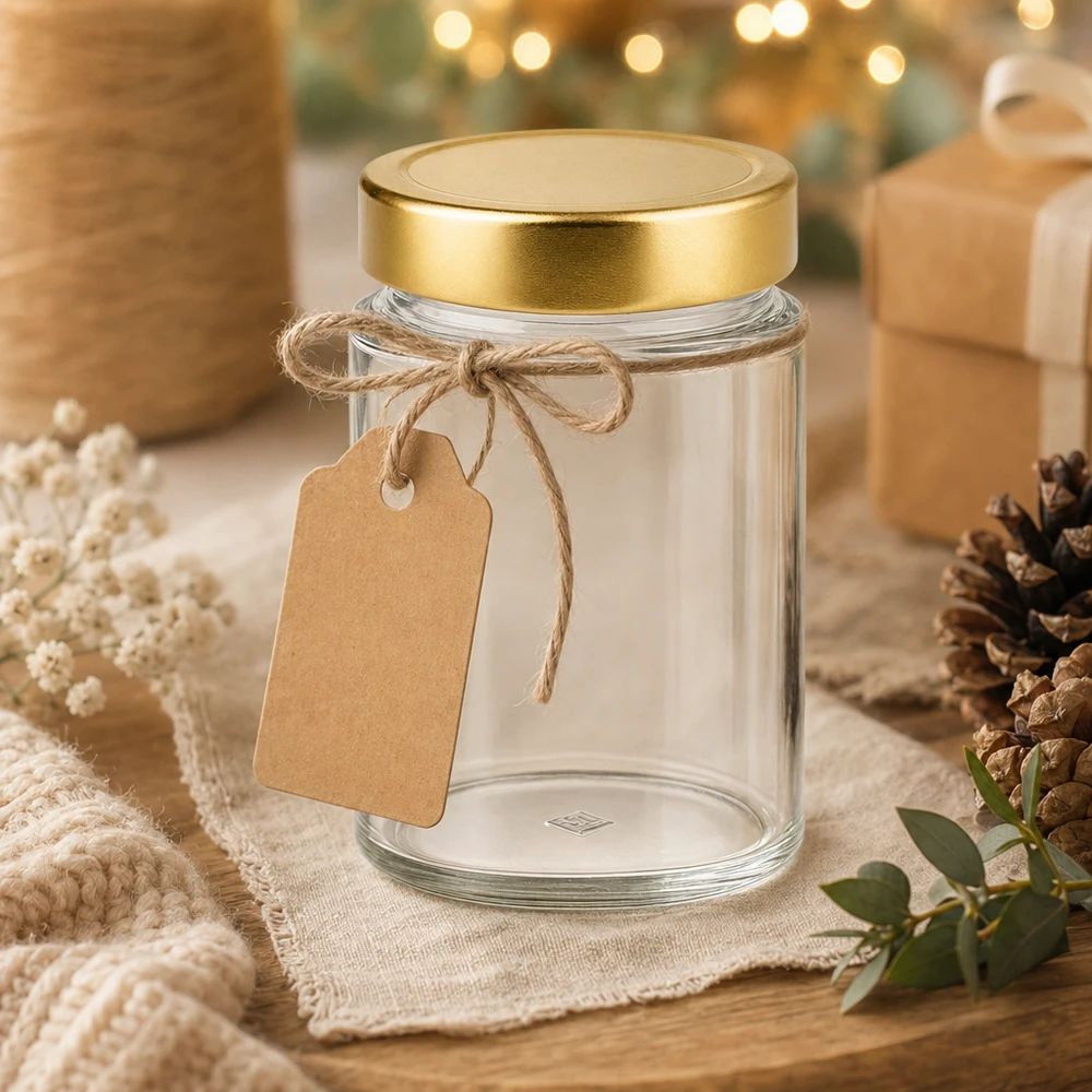 202ml ronde pot met gouden deksel als geschenkverpakking - decoratieve pot met label voor DIY geschenken