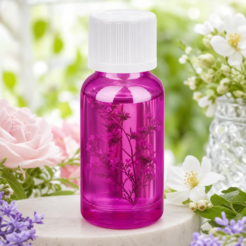 Klein paars druppelflesje 20ml met wit deksel perfect voor DIY cosmetica en natuurlijke producten