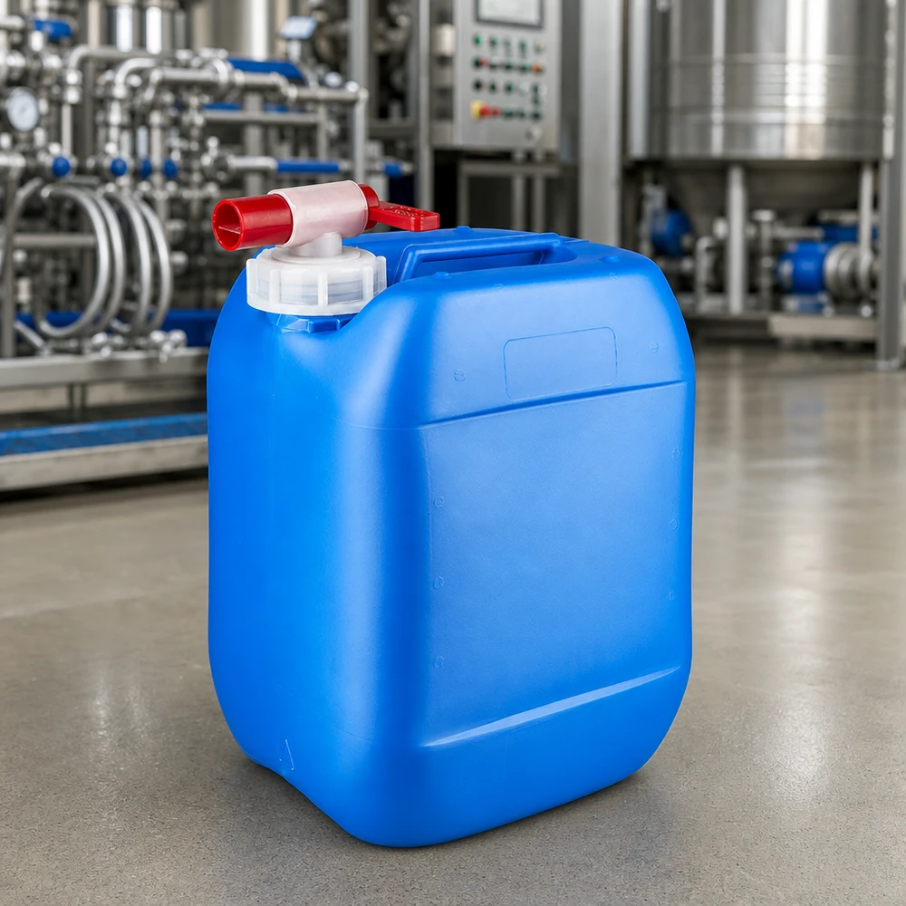 Canister 10 liter blauw met aftapkraan Blauwe kunststof emmer van 10 liter met ingebouwde doorstroomkraan voor professioneel gebruik