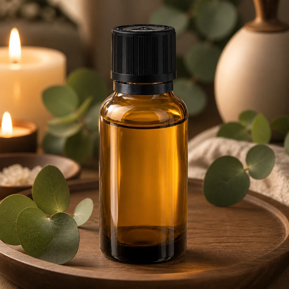 Bruinglasflesje van 20 ml met UV-bescherming, originele dop en kinderveilige sluiting voor etherische oliën