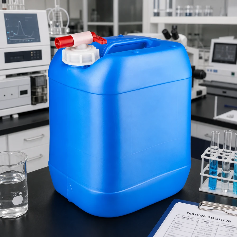 Canister 20 liter blauw met tapkraan Stapelbare kunststofjerrycan van 20 liter in blauw met tapkraan voor het professioneel afnemen van vloeistoffen