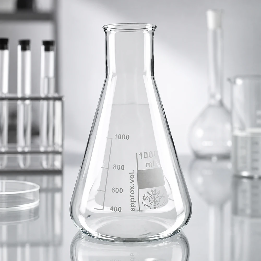 Erlenmeyer 200ml met brede hals en stabiele basis voor een veilige stand in het laboratorium