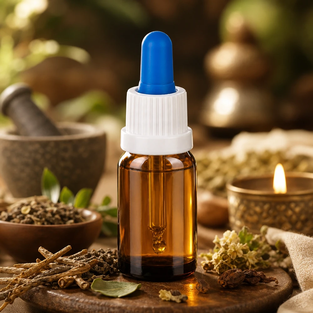 Precieze pipetfles BrownLine van 10 ml met blauwe punt voor het exact doseren van druppels olie
