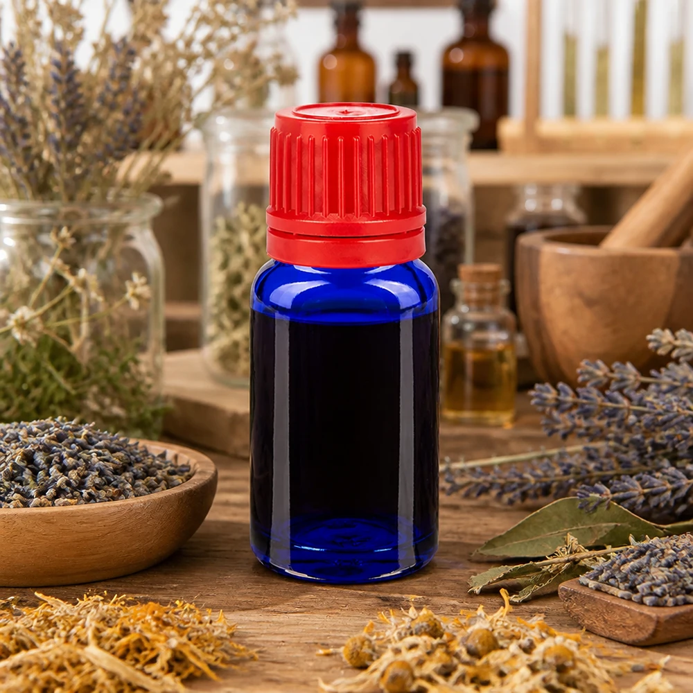 Handig glazen flesje van 10 ml met contrastrijk rood en blauw ontwerp voor gemakkelijke identificatie
