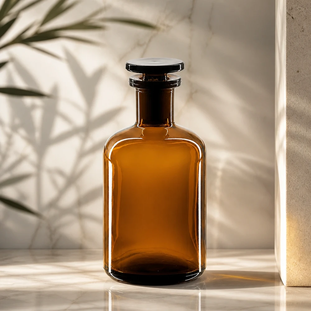 Klassieke apothekersfles 100 ml, bruin, smalle hals, glazen stop, tijdloos ontwerp