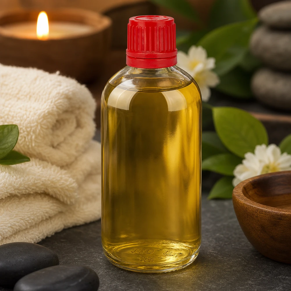 Kleine glazen apothekersfles van 100 ml met een rode kindveilige sluiting voor etherische oliën